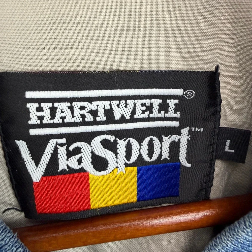 Hartwell ViaSport Mens Blue Denim Bomber Jacket Star Logo Vintage Size L 11718